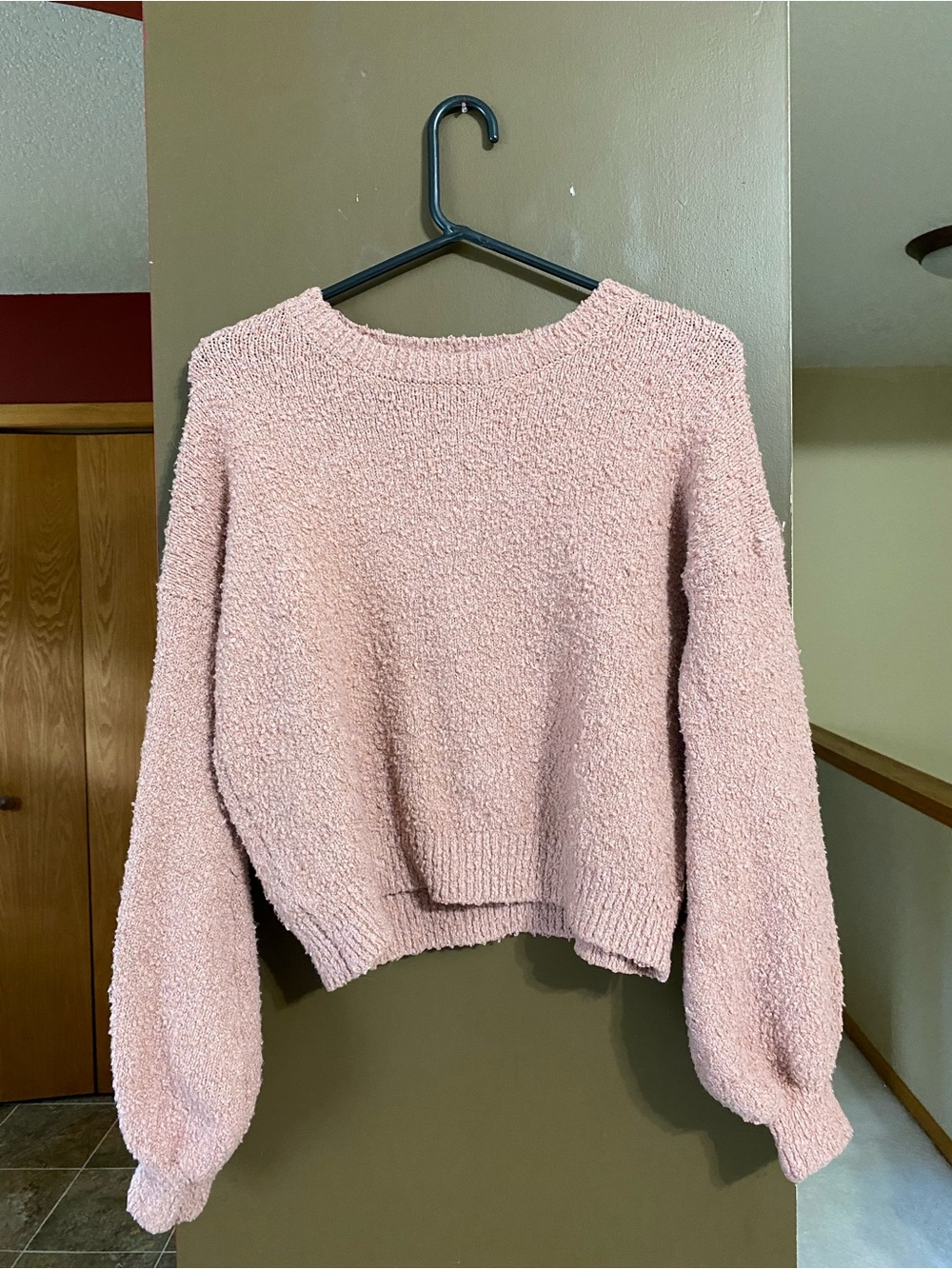 Hippie Rose Plush Crewneck Sweater in Blush Pink
